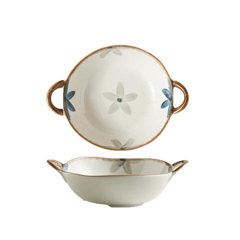 Japanese Ceramic Ink Wash Bowl and Plate Set - Tableware for Home Dining