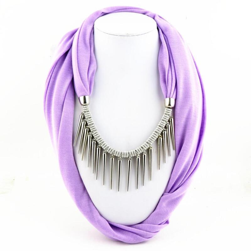 Stylish Fashion Scarf Necklace with Metal Spike Pendant – Elegant Infinity Scarf for Women, Boho Chic Statement Accessory