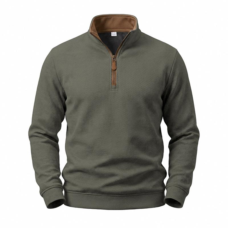 Men's Heavy Weight Knit Zip Up Sweatshirt with Stand Collar Loose Fit Thermal for Casual Wear
