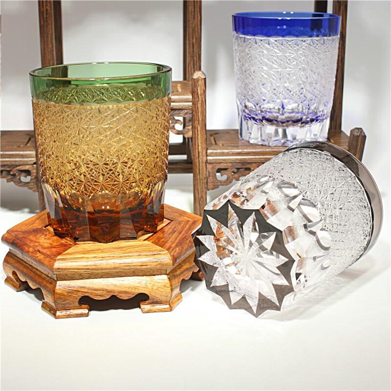Japanese Edo Kiriko Hand-Carved Crystal Whiskey Glass