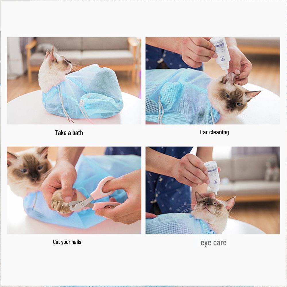 Pet Grooming Kit: Cat Wash Bag, Nail Clipper, Ear Cleaner, Injection Medication, Feeding, Anti-Scratch.