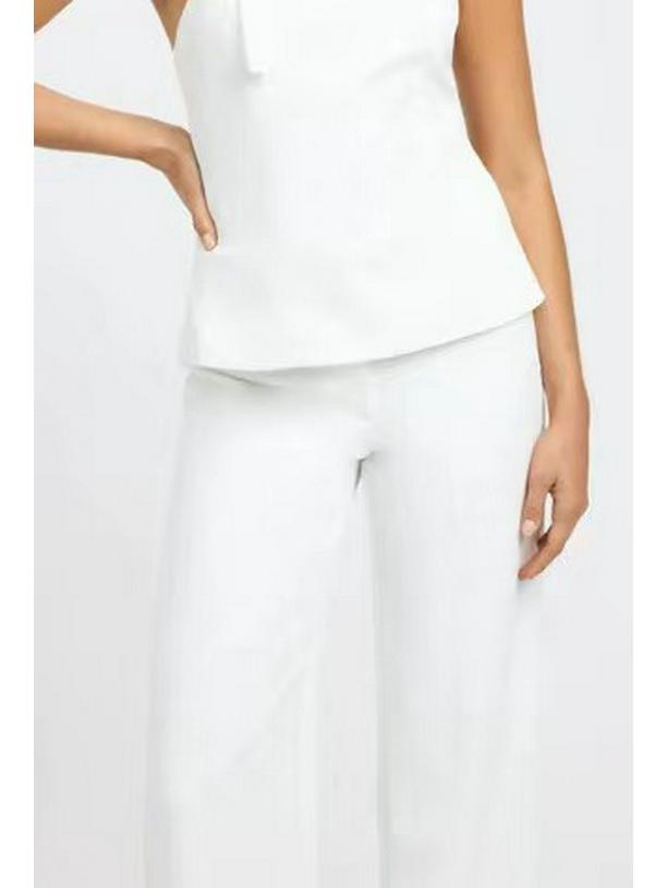 

2024 Лето Европейский и Американский Женский Однотонный Сексуальный Топ с Открытой Спиной и Косым Вырезом Горловины и Комплект Брюк Широкого Покроя White Pants