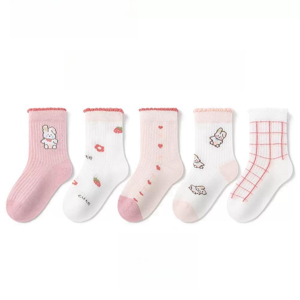 

Носки для девочек 5 пар/партия весна-лето хлопковые детские носки с милым цветочным узором для детей 5-8years (16-18cm)