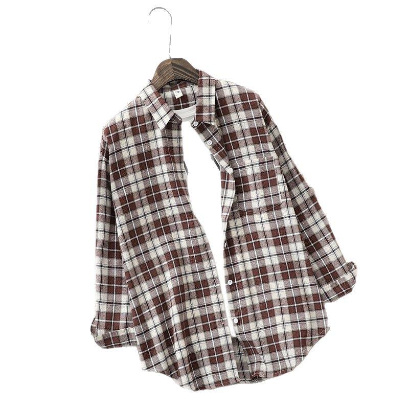 Women's Retro Plaid Flannel Shirt - Korean Style Cardigan Jacket for Spring & Autumn