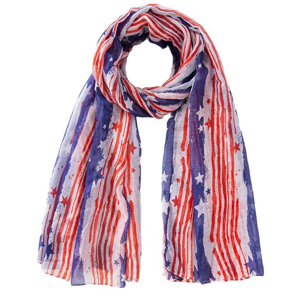 Stylish Scarf Shawl Neckerchief Head Scarf Star Print for Independence Day Star Headscarf, Versatile and Soft