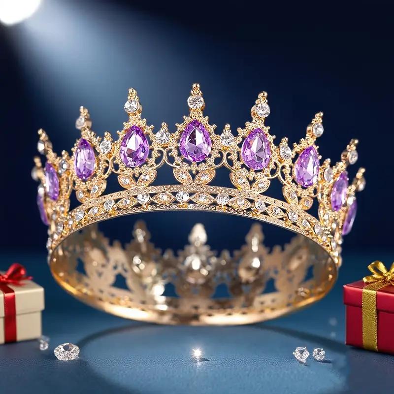 

Luxury Baroque Rhinestone Crown round Elegant Bridal Wedding Accessory Holiday Party Dress Headwear