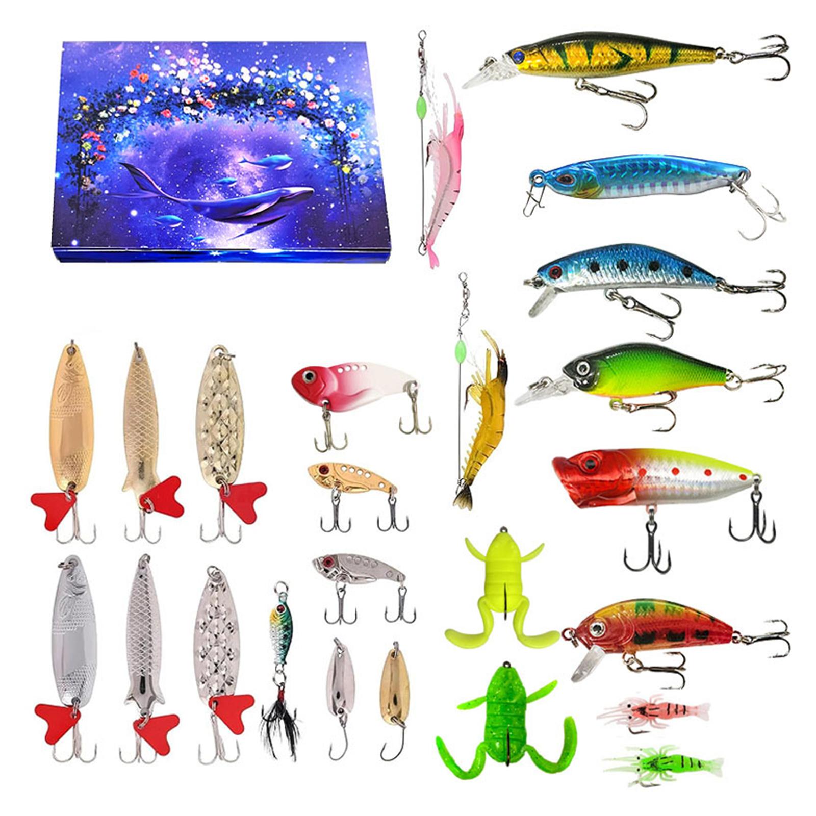 

24-Day Fishing Advent Calendar Multi-Purpose Fishing Lure Calendars Multi Jointed Swimbait Suit for Anglers Adult Men Fishermen L