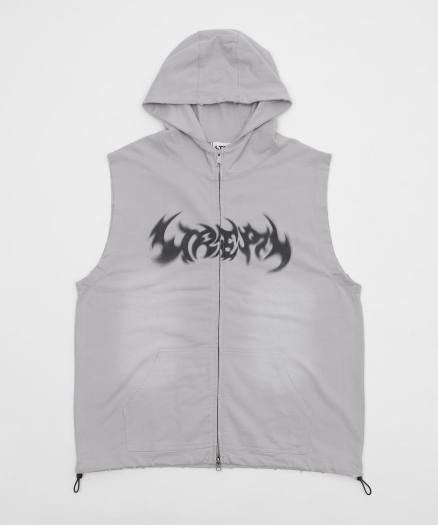 WEGO Sleeveless Graphic Zip Summer Korean Size Gray Men's Hoodie, Streetwear, Style, Gift, L,