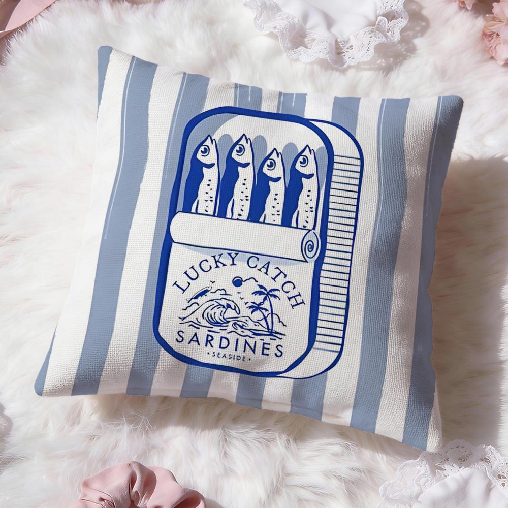 Coastal Charm Sardine Cushion Cover Premium Comfort Reversible Pillow Cove -Two in One Design for Any Room & Car Interior