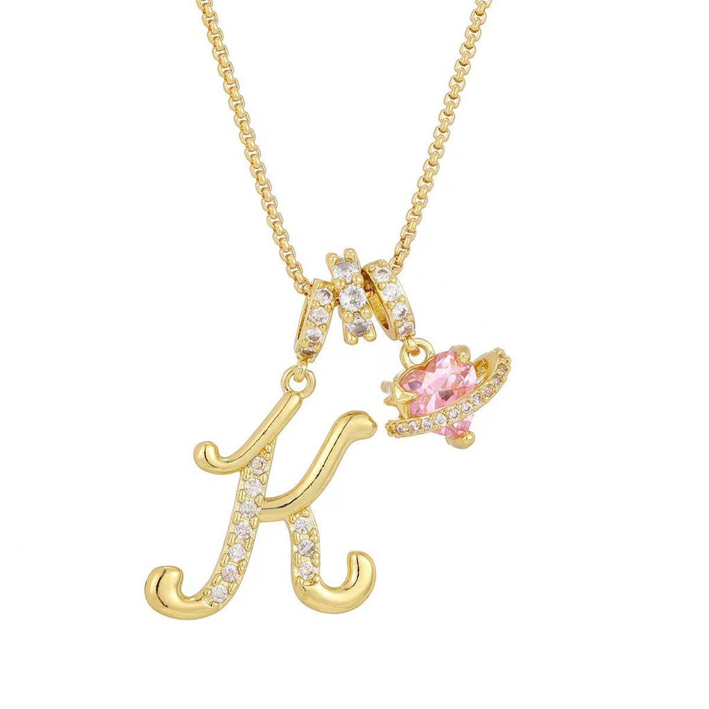 Three-in-One Gold-Plated Initial Necklace with Heart Pendant and Rhinestones - Sweet and Cool Clavicle Chain, Perfect for Valentine's Day