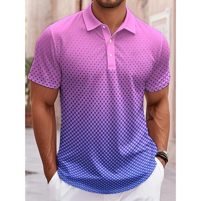 Men's Polo Shirt Gradient 3D Print Men's Tops Outdoor Casual Button Lapel T-Shirt Street Fashion Male Loose Oversized Clothing