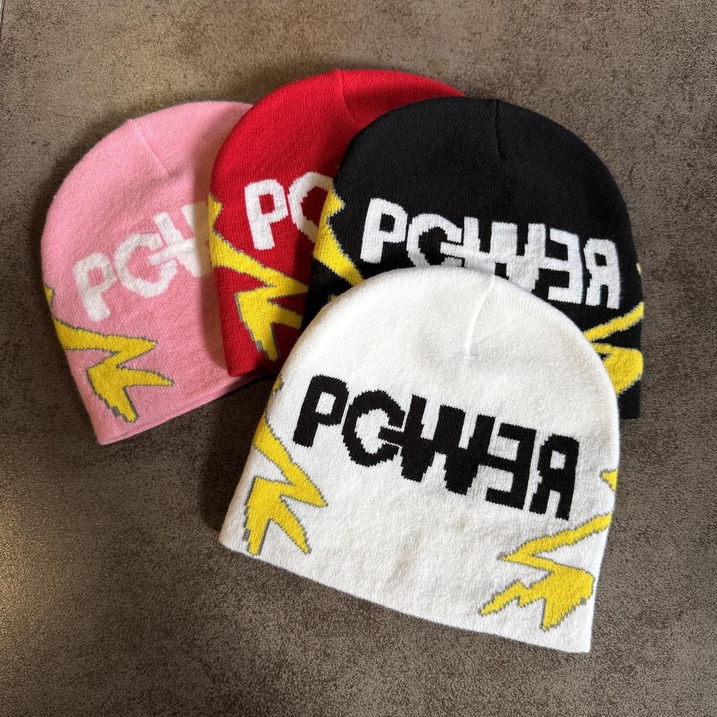 Solid Color Letter Pgwer Trendy Pattern Knitted Hat Wind Protection Teens For