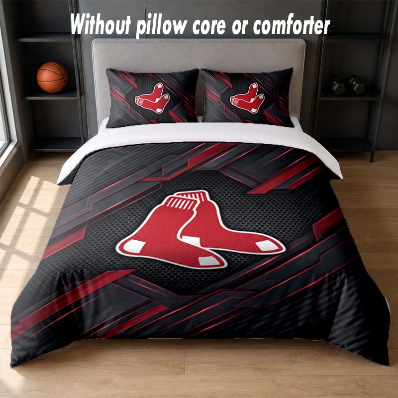 Boston Red Sox Design Bed Bedding Set 1 Duvet Cover + 2 Pillowcases Soft Breathable Household Bed Linens