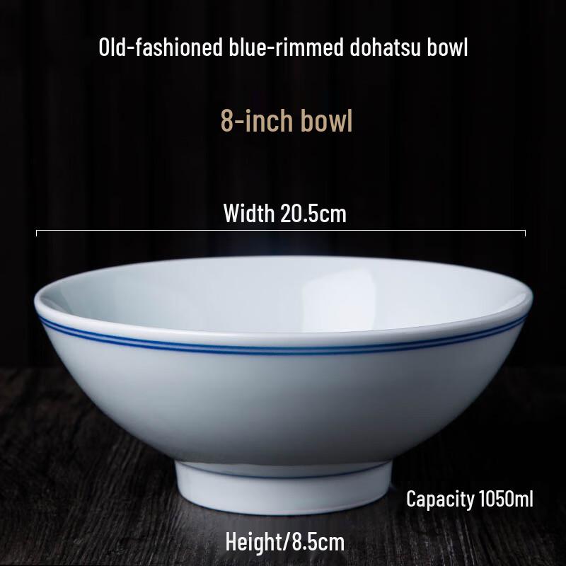 Homeglen Traditional Blue-Rimmed Underglaze 8-Inch Porcelain Bowl Set (10-Pack)