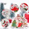 Christmas Eve Gift Wraps 2Pcs Drawstring Bags, Xmas Tree Reindeer Printed Candy Treat Small Goodie Bags Pouches, Reusable Fabric Holiday Party