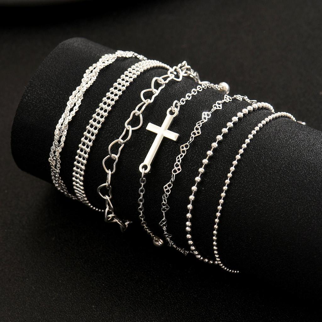 Retro Multilayer Cross Heart Womens Bracelet Set With Geometric Design For Travel Gift