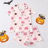 Women's Halloween Pajama Set Short Sleeve Button Down Shirt and Shorts 2-Piece Sleepwear