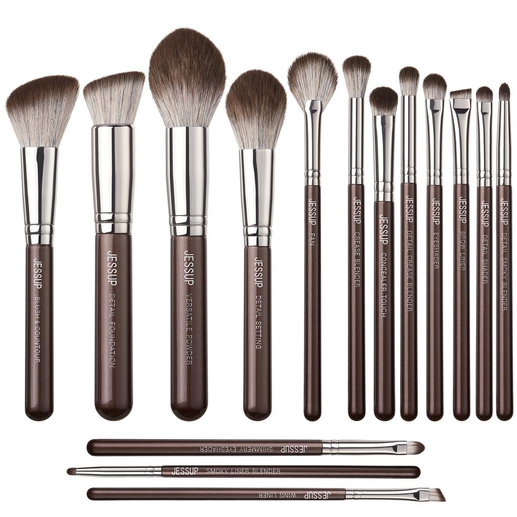 Jessup Makeup Brushes Set 15/25pcs Premium Synthetic Brown Make Up Brushes Foundation Eyeshadow Concealer Blush Eyeliner, T511