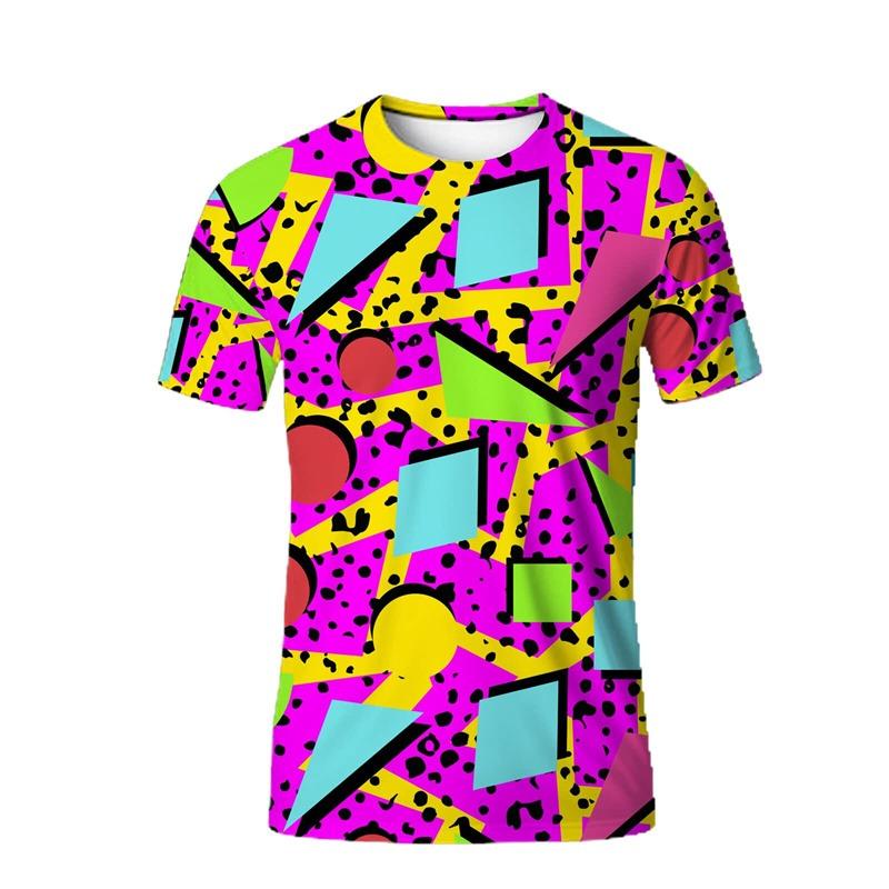 Summer Retro Men's T-Shirt with Geometric Patterns - Retro Hip-Hop Street Style Men's Trendy Personalized Short Sleeve Shirt