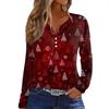 Women's T Shirt Tee Christmas Print Button Long Sleeve Daily Weekend Fashion Basic V- Neck Regular Top