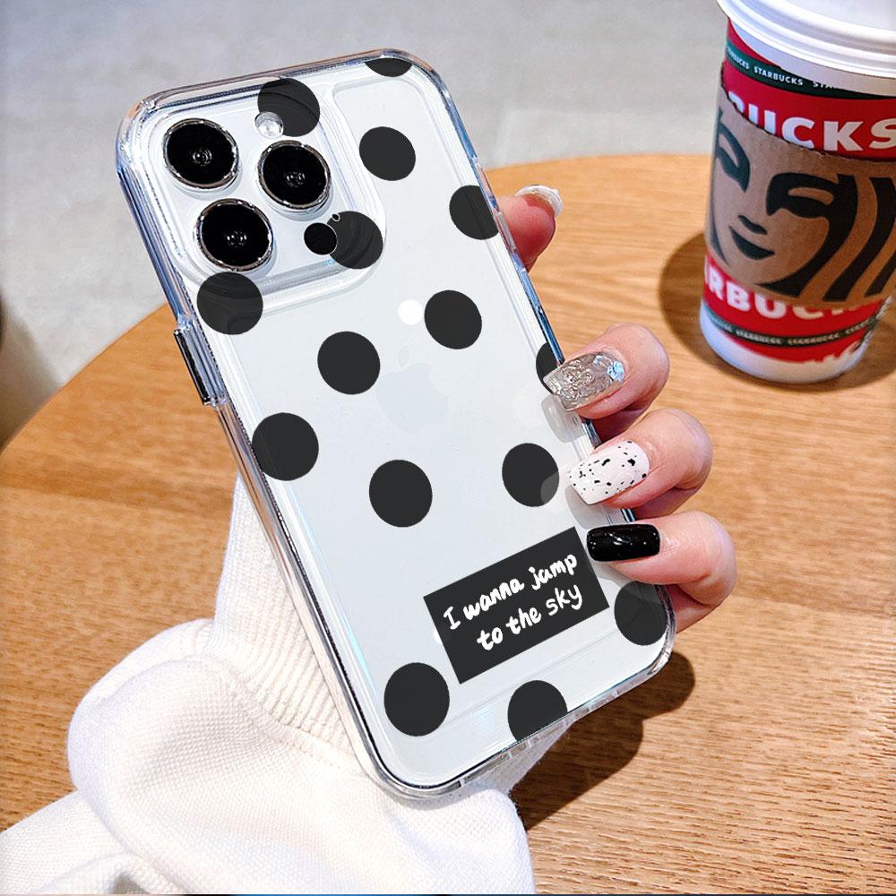Black Polka Dots with Text lucency Phone Case for IPhone 14 15 16 13 12 11 17 Pro Max 12 13 Mini Soft Cover