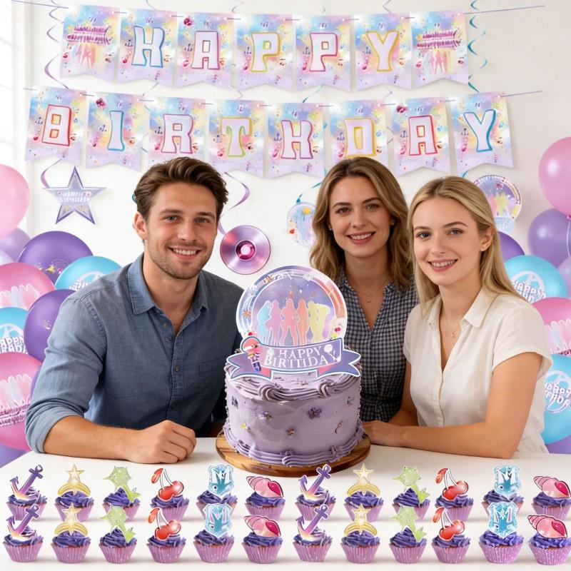 Kpop Girls Theme Party Decoration Birthday Party Banner Balloons Accessories Idol Girls Group Cake Plate Paper Cups Tableware