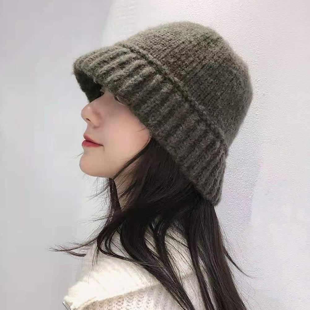 Winter Women Bucket Hat Fashion Solid Color Beanies Cap Large Head Circumference Hat