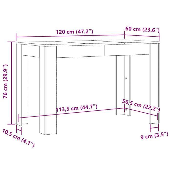 VidaXL Table à dîner chêne fumé 120x60x76 cm bois d'ingénierie, table de salle à manger, table de cuisine, table de 838189