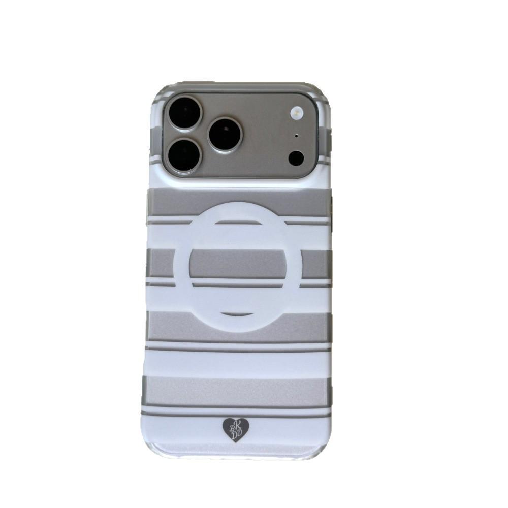 

Korean Style Striped Heart Mirror Magnetic Phone Case for iPhone 17 Pro Max/16/15/14 Pro iPhone 15 Pro