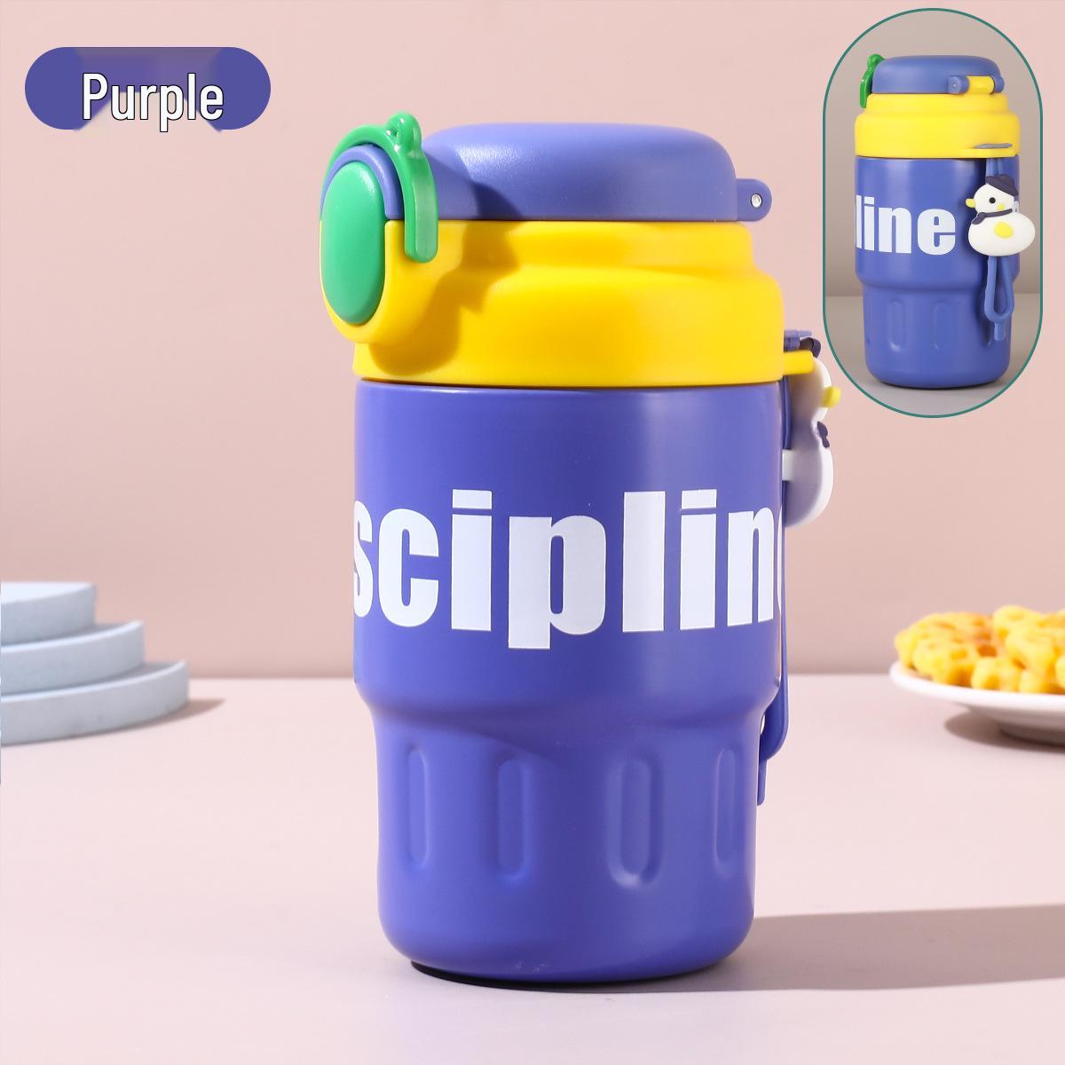 

316 Мультяшная детская термокружка большой вместимости с откидной крышкой, ручкой и соломинкой 450ml синий