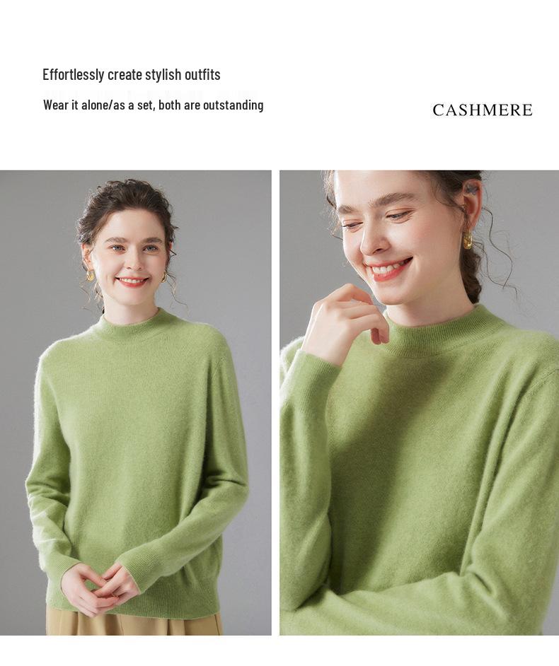 2025 Autumn/Winter Cashmere Knit Women's Half-High Neck Sweater