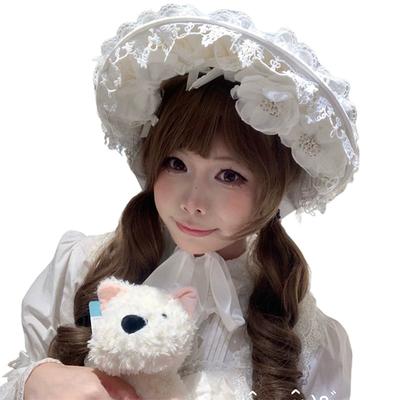 Witte Kant Lolita BNT Muts Vintage Victoriaanse Bloemen Ruche Strik Lint Hoofddeksel voor Meisjes Vrouwen Theekransje Lolita Hoofdband