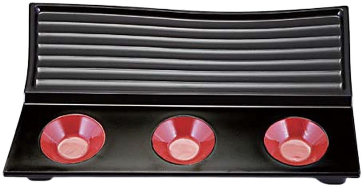 

J-kitchens Santoku Jukai Сервировочная тарелка, Черная с красным ободком, 25,7 см, Номер модели 874153, Сделано в Японии