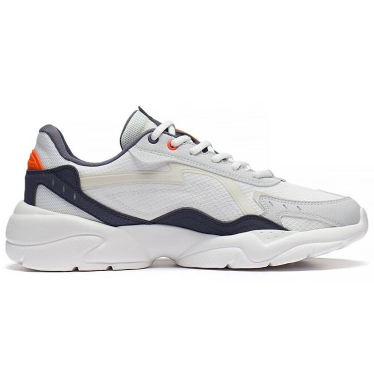 Li Ning Flow Rock Sapatos Esportivos Casuais Confortáveis de Cano Baixo Masculino Tênis Branco Cinza AGCS267-1