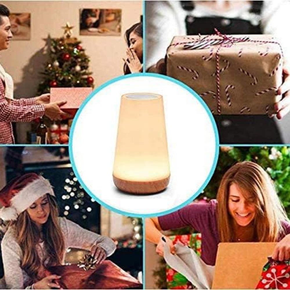 Lumină de noapte tactilă cu 13 culori cu aspect de lemn: Lampă de noptieră creativă cu telecomandă