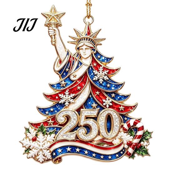 Patriotic Christmas Tree Snowflake Ornaments 250 Anniversary USA Ornament, United States 1776-2026 250th Holiday Gift for Family Friends Keepsake,