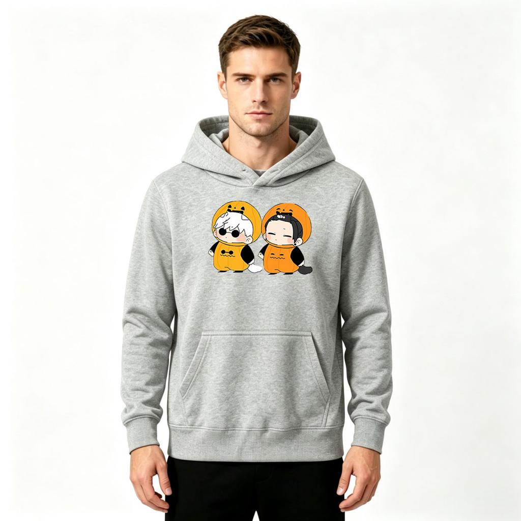 Men's Pumpkin Cartoon Anime Print Pullover Hoodie Casual Long Sleeve Halloween Sweatshirt