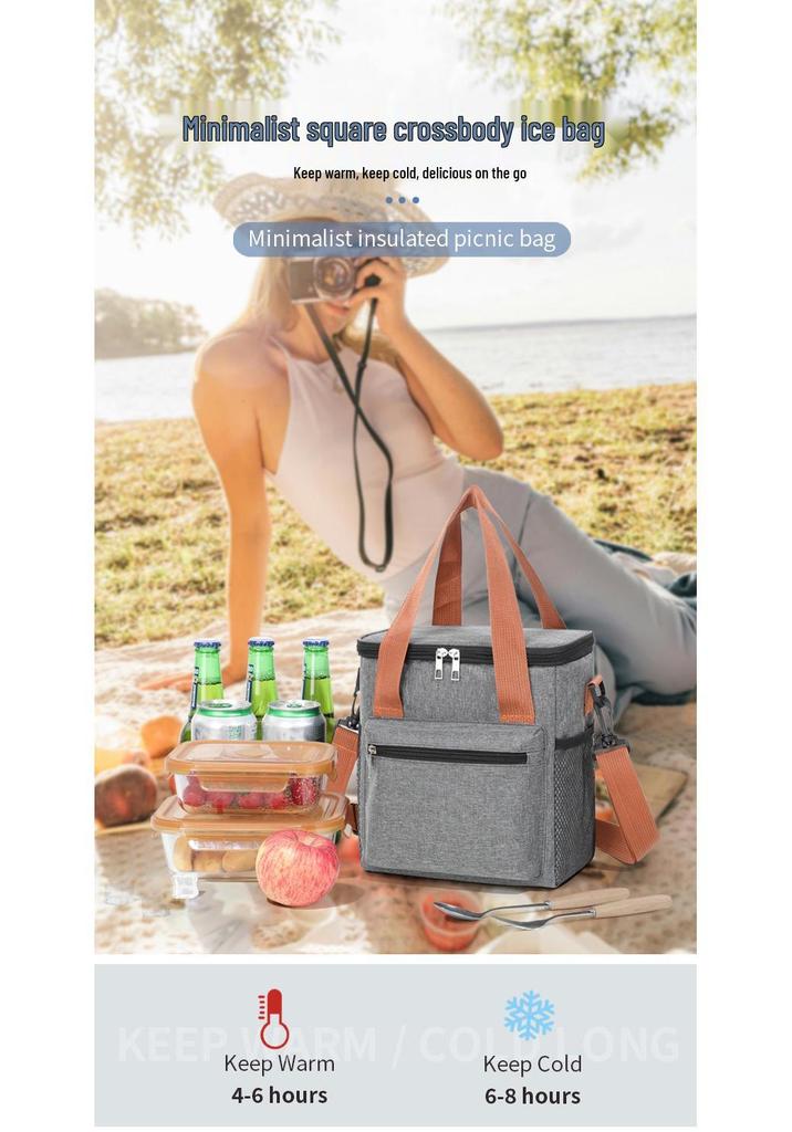 Large Capacity Insulated Crossbody Lunch Bag for Office and Picnic Use