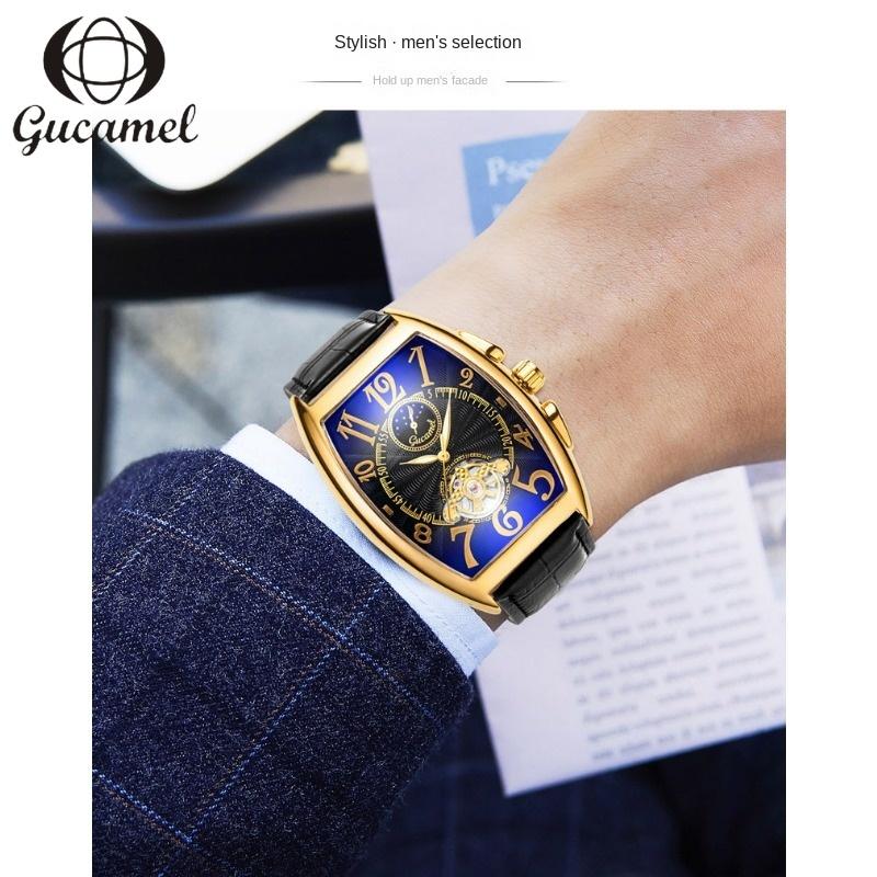 GUCAMEL Men's Watch Wine Barrel Mechanical Watch Automatic Mechanical Watch Tourbillon Sun Moon Stars Men's Watch