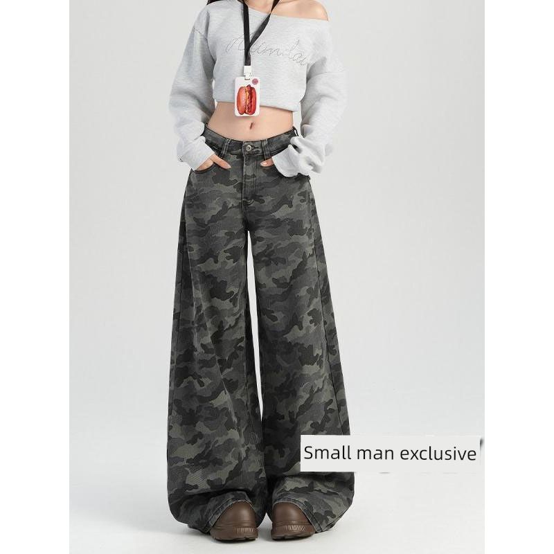 American High Street Parka Camouflage Denim Women's Small Retro Loose Loose Pants Students Slimming Straight-leg Pants