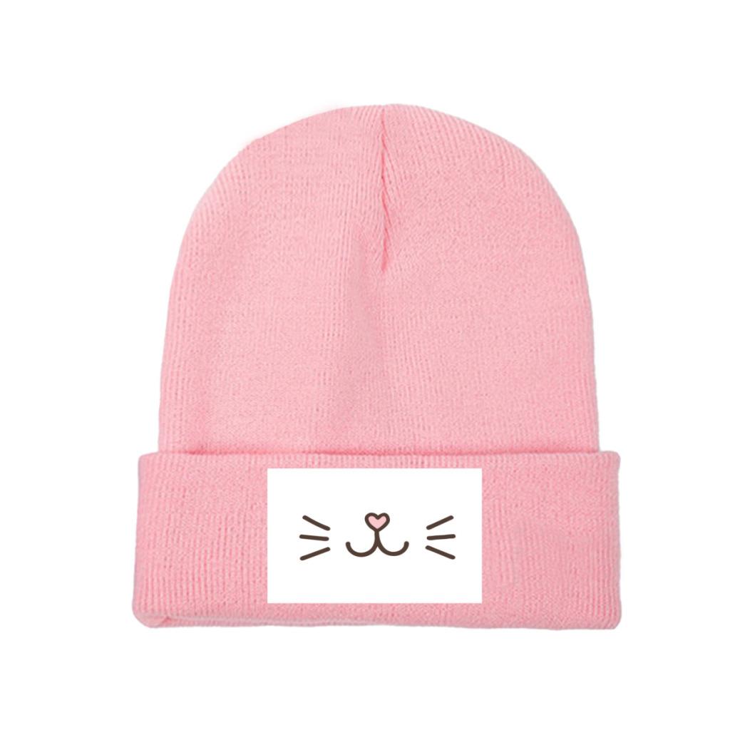 Süße Katzengesicht-Strickmützen, Damen, Unisex, Skullies-Mützen, Wintermütze, Polyester, Kitty, Feline, Kätzchen, Hip-Hop-Kappen