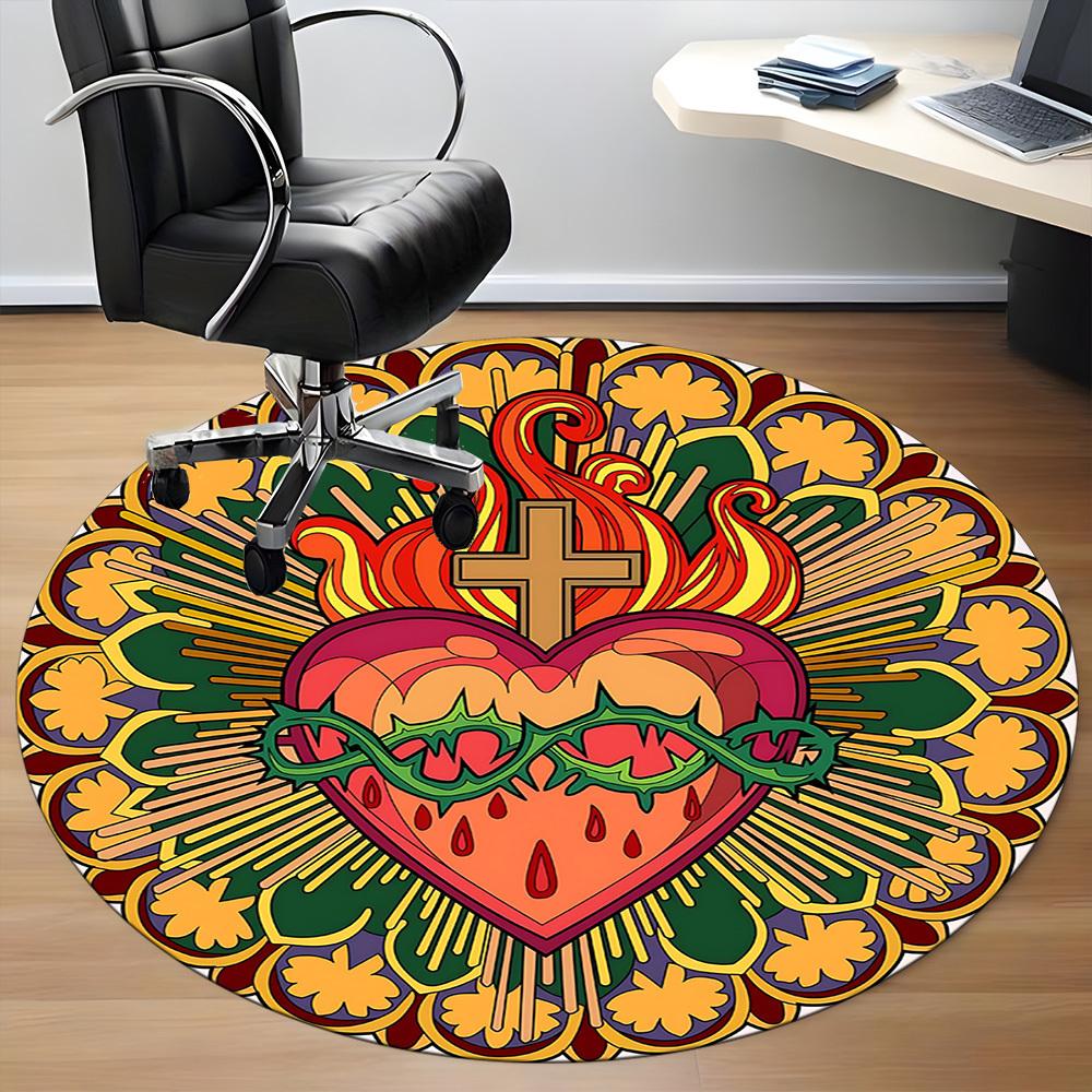 1pc Sacred Heart Carpet, Round Non Slip Durable Large Size Office Carpet, Suitable for Office