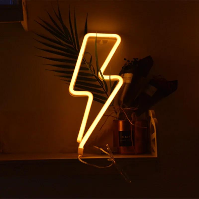 LED Neon Sign Lightning Shaped USB Battery Operated Night Light Decorative Table Lamp For Home Party Living Room Xmas Gift