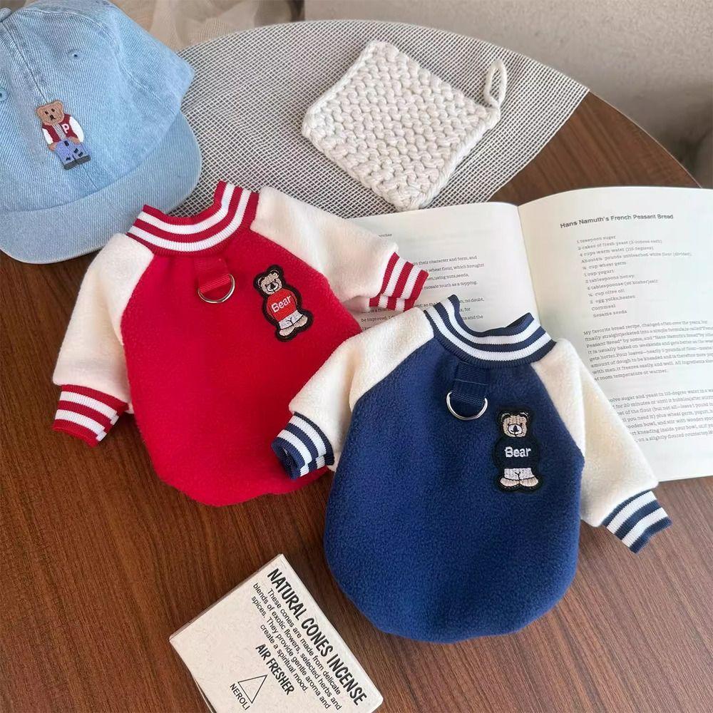Material Pet Clothing Windproof Design Thick Fabric Dog Clothing Striped Collar Baseball Uniform Style Warm Jacket Puppy Wear