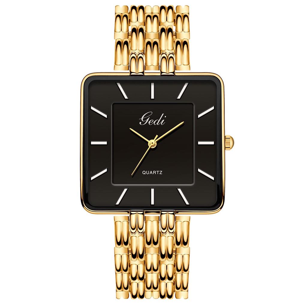 Gedi Retro Women's Square Dial Quartz Watch with Steel Band - Versatile Waterproof Wristwatch for Daily Commute and Work.