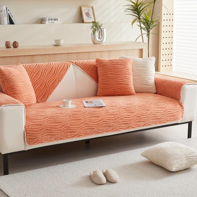 Winter Lamswol Sofa Handdoek Modern Effen Kleur Pluche Zacht Glad Sofa Overtrekken voor Woonkamer L-vorm Antislip Bankovertrek