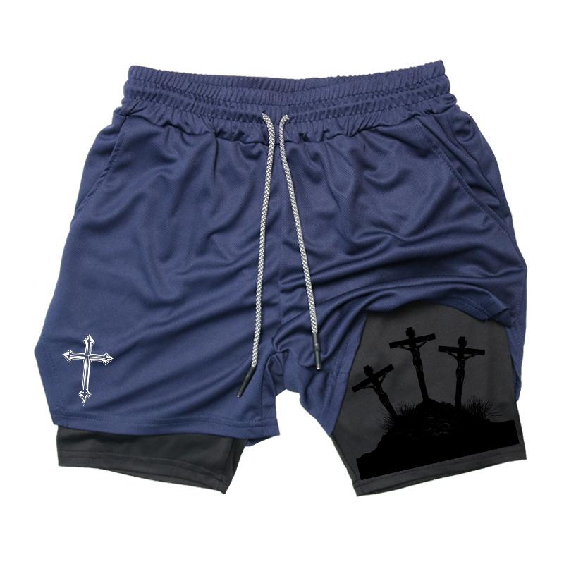 MDHAO xin nan zhuang  3D txu Kruisprint 2-in-1 Trainings- en Hardloopshorts voor Mannen Christelijk Atletisch Ademende Prestatieshorts met Telefoonvakje Handdoeklus XL