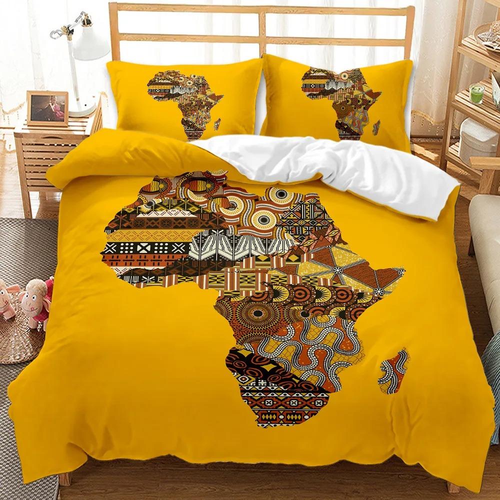 African Duvet Cover Microfiber Ethnic Afro Twin Bedding Collection African American Comforter Cover Orange Ancient Desert Quilt Cover