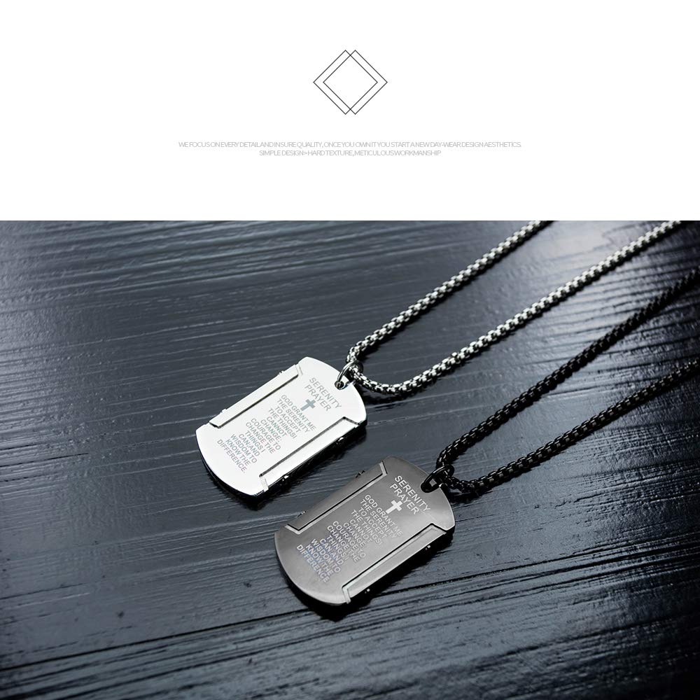 AIKS Cross Silver Stainless Engraved with Pendant Rectangular Protection from Antique Style Men's Necklace, Steel, Sutra, Plate, Necklace, Amulet,