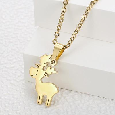 Minimalist Christmas Reindeer Pendant Necklace - Women's Titanium Steel Jewelry, European & American Style